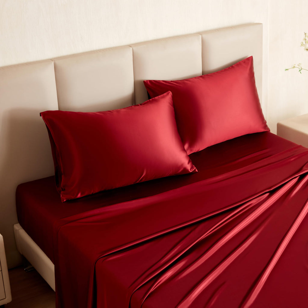 Mulberry Park 100% Silk Pillowcase - 22 Momme, Grade 6A Mulberry Silk - Hidden Zipper Closure - Cabernet - Standard (20" x 26")