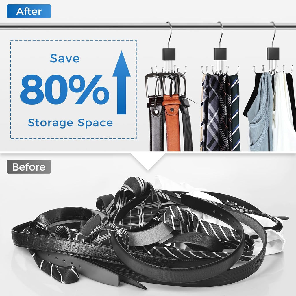 Skiennix Belt Hanger - 360° Rotatable Closet Organizer for Up to 24 Belts | Space-Saving Storage Solution (3 Pcs)