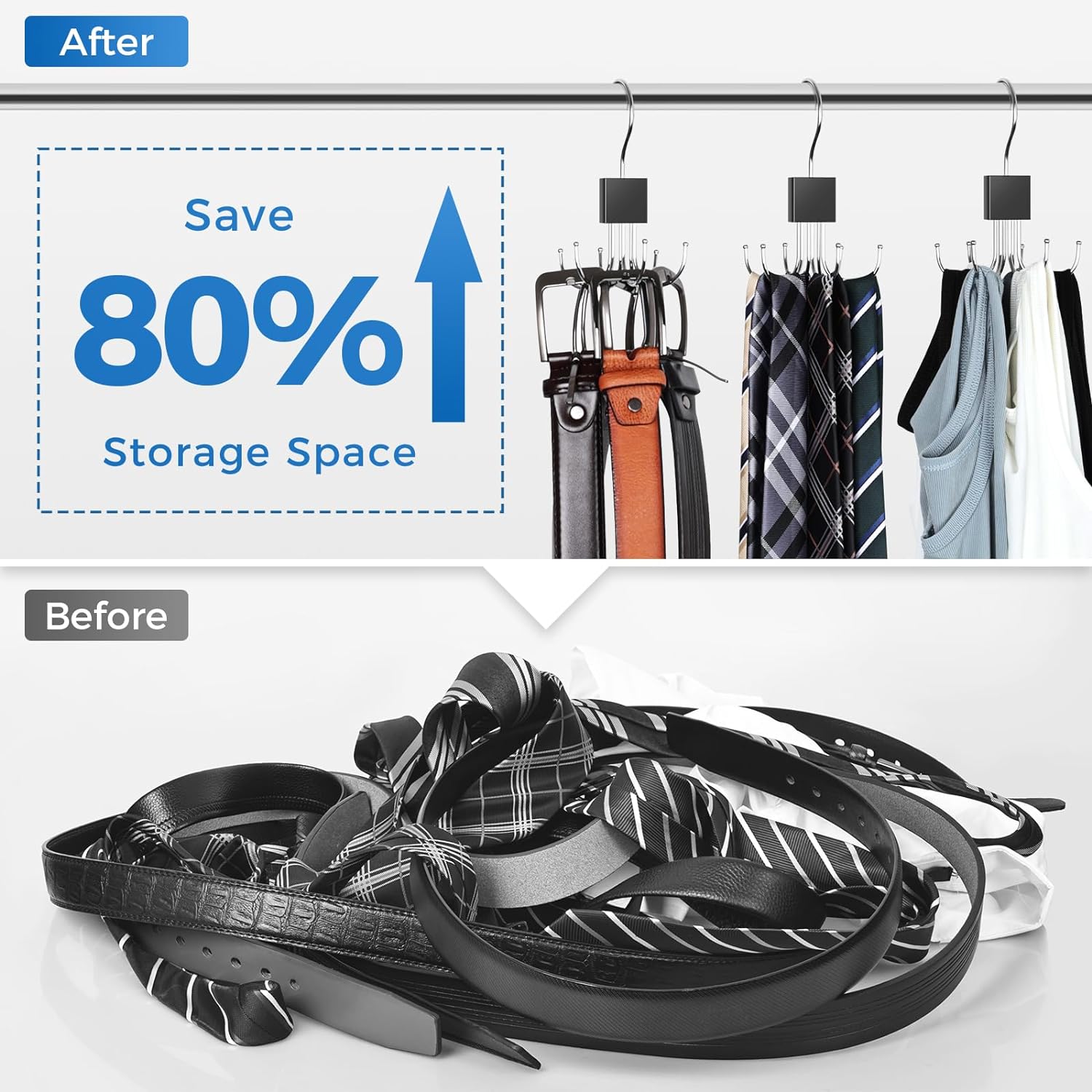 Skiennix Belt Hanger - 360° Rotatable Closet Organizer for Up to 24 Belts | Space-Saving Storage Solution (3 Pcs)