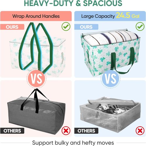 BALEINE Oversized Moving Bags - Heavy-Duty Storage Totes with Reinforced Handles | 2-Pack Clover