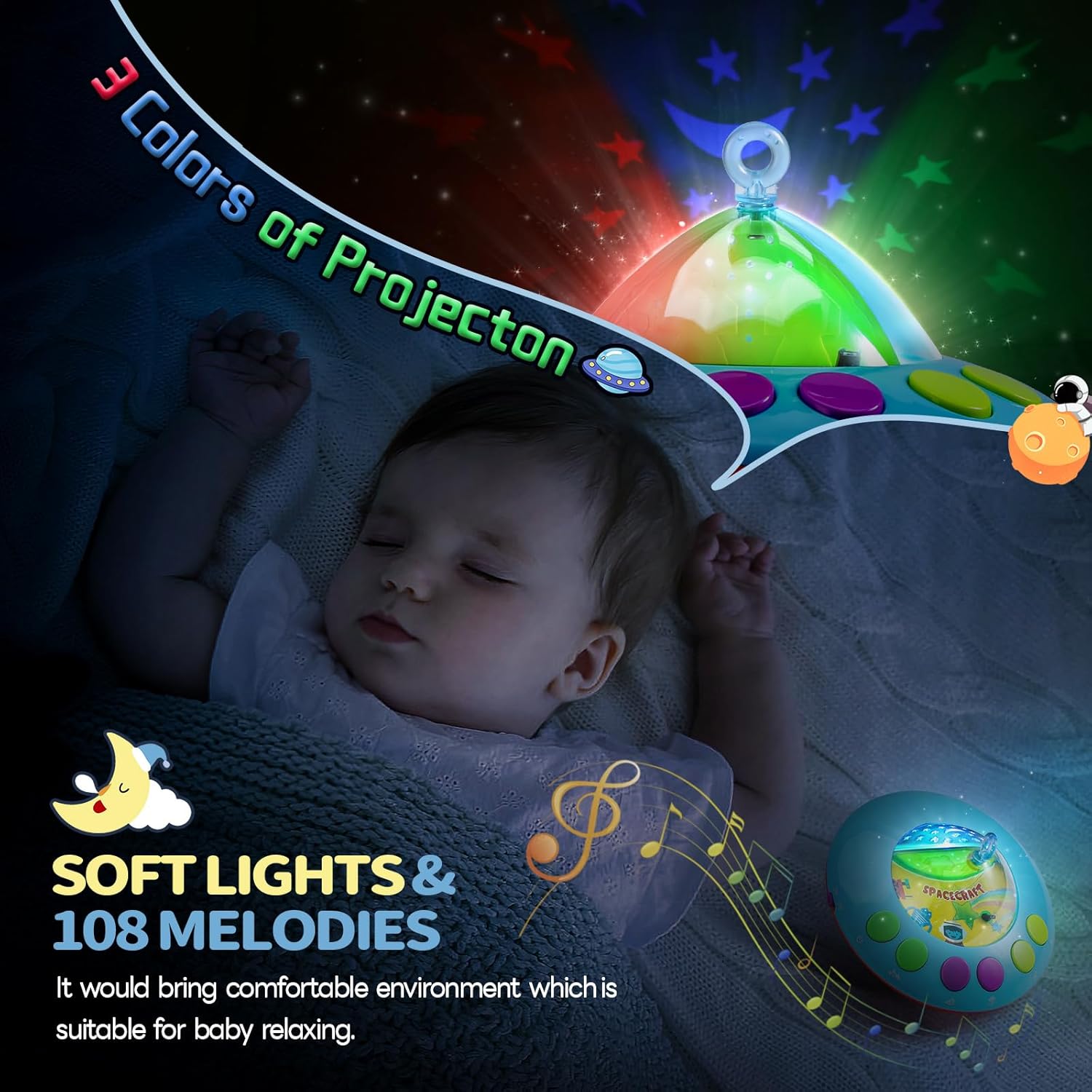 Skiennix Baby Musical Crib Mobile - Remote Control, Lights & Projector | 108 Melodies for Newborns