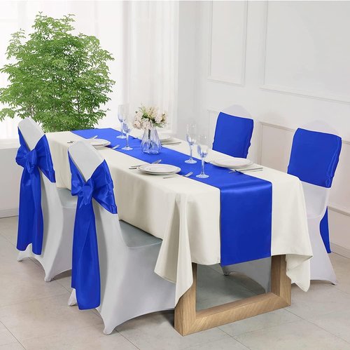 Gold Fortune Royal Blue Satin Chair Sashes - 7x108 Inch Adjustable Wedding Chair Bows | 10-Pack for Banquet & Party Decor