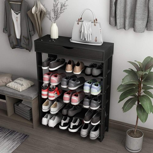 SogesGame 5-Tier Shoe Rack 29.5inch Wooden Shoe Storage Shelf Shoe Organizer,Blck,L24-BK-S8-US