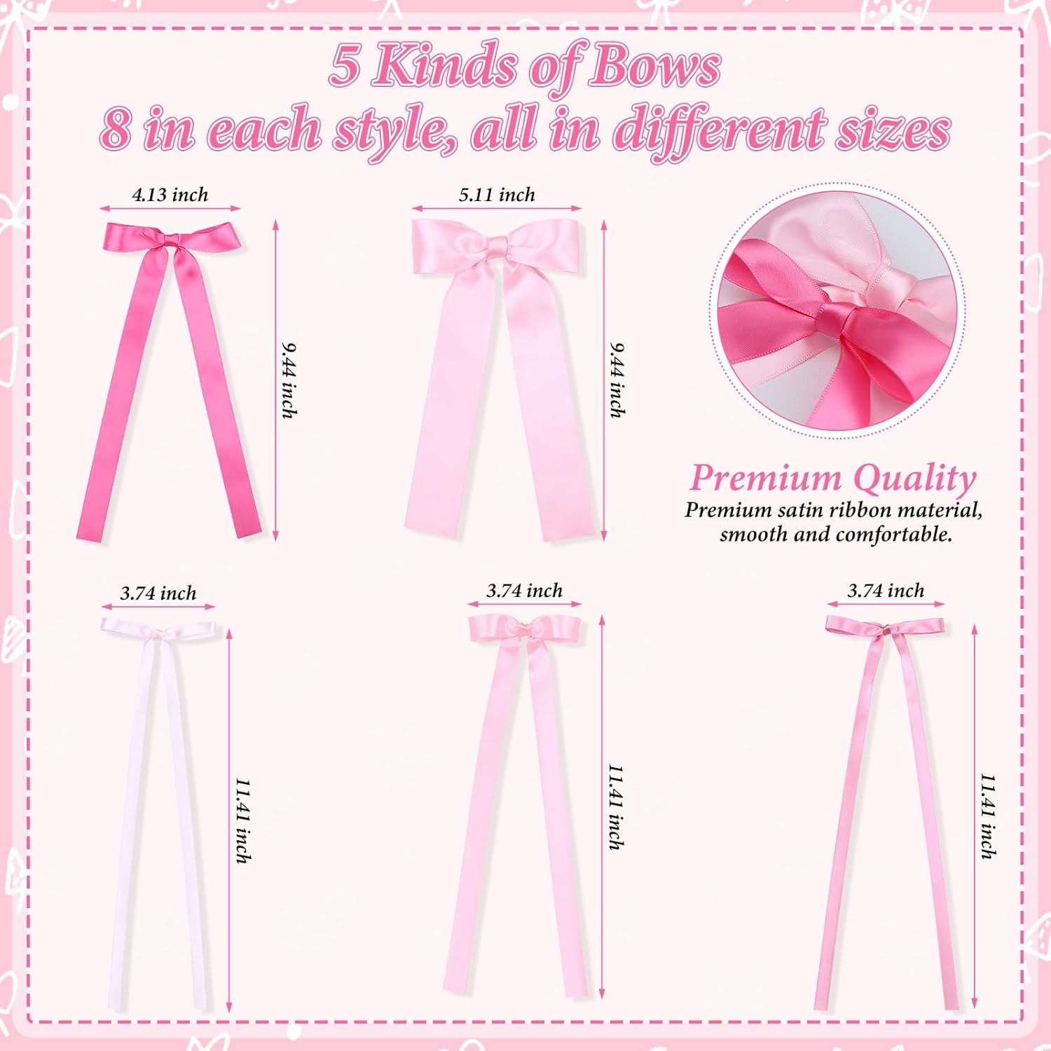 Skiennix Pink Bow Wall Decor - 40 Pcs DIY Ribbon Bows Garland for Birthday, Baby Shower & Room Decor