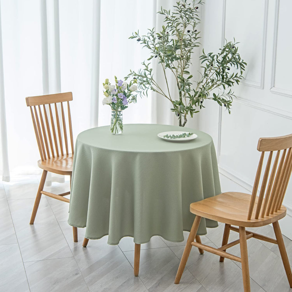 maxmill Round Textured Tablecloth Spill-Proof Wrinkle Free Soft Jacquard Table Cloth for Circular Table Cover, for Dining Room Buffet Banquet Parties Holiday Dinner, 70 Inch, Sage Green