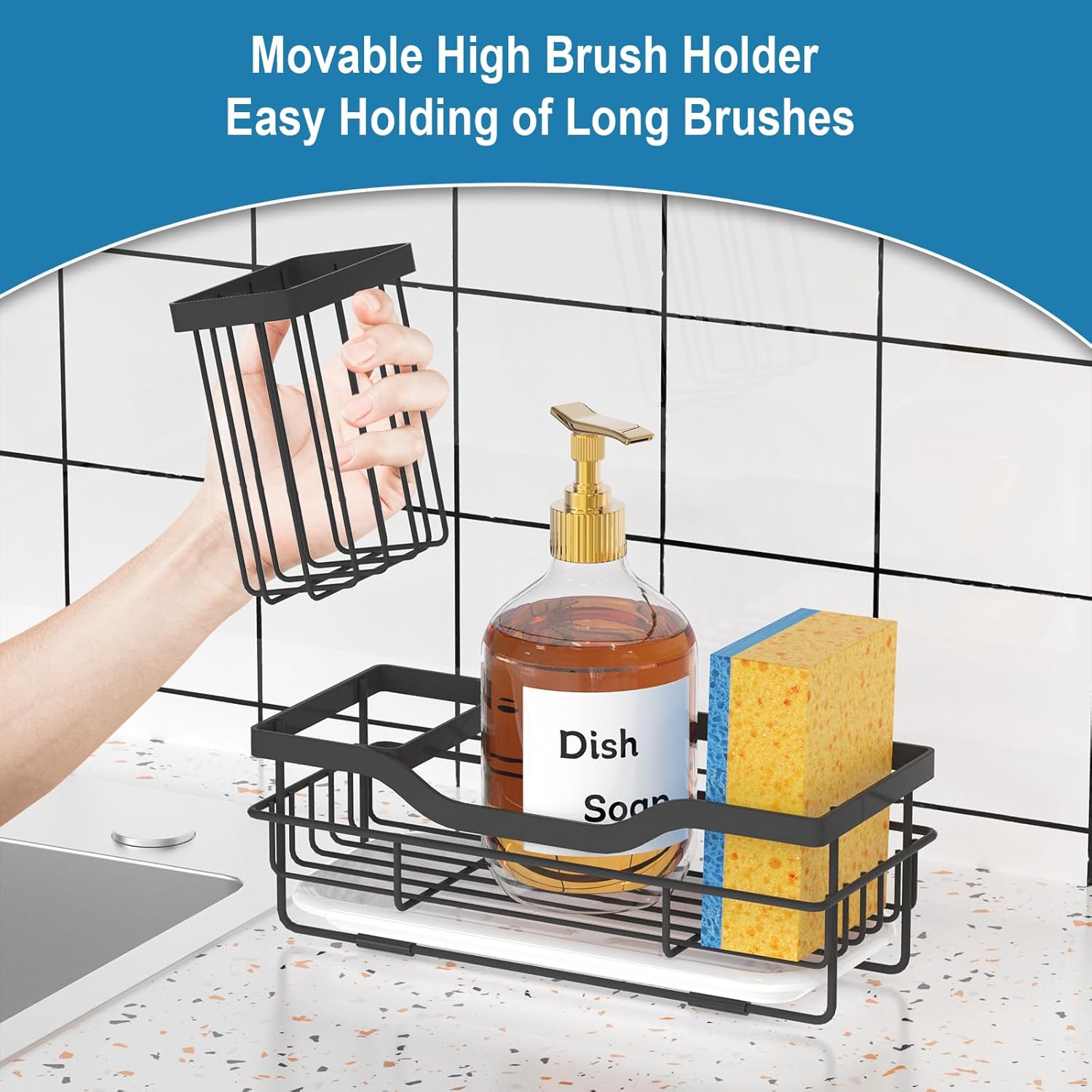 Skiennix Sponge Holder - Multifunctional Rustproof Kitchen Caddy with Detachable Brush Holder & Drain Tray | Sink Organizer