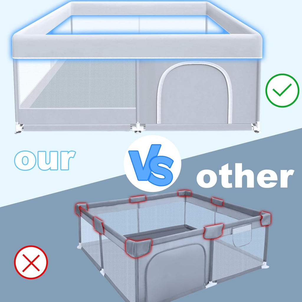 XVISHX Baby Playpen - 50 x 50 Inch Indoor & Outdoor Playard with Soft Breathable Mesh - Grey
