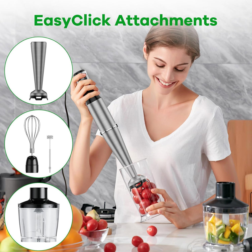 Turelar Immersion Blender - 1100W Handheld Stick Blender Set with Variable Speed & Attachments | Black