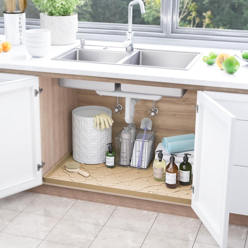SIKADEER 19" x 19" Under Sink Mat Waterproof, Silicone Mat Kitchen Drawer Shelf and Cabinet Liner, Sink Protector for Kitchen Organizers and Storage, Boot Tray Pet Food Mats