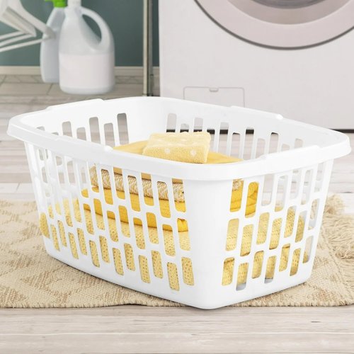 6 Pack Rectangular Plastic Laundry Basket by [Brand Name] - Ventilated, Stackable & Portable, White