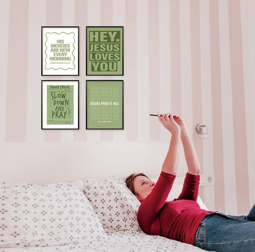 Locomiss Wall Art Decor - Sage Green Christian Jesus Posters for College Dorm Room | Set of 4 (12x16 Unframed)