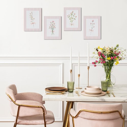 JINYO Coquette Pink Floral Canvas Wall Art - Framed Set of 4 for Girls' Room | 8x10 Inch Decor
