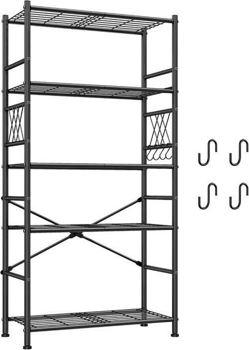 Metal Shelving Units - 5-Tier Wire Storage Rack with Hooks & Adjustable Feet | 12"D x 30"W x 72"H