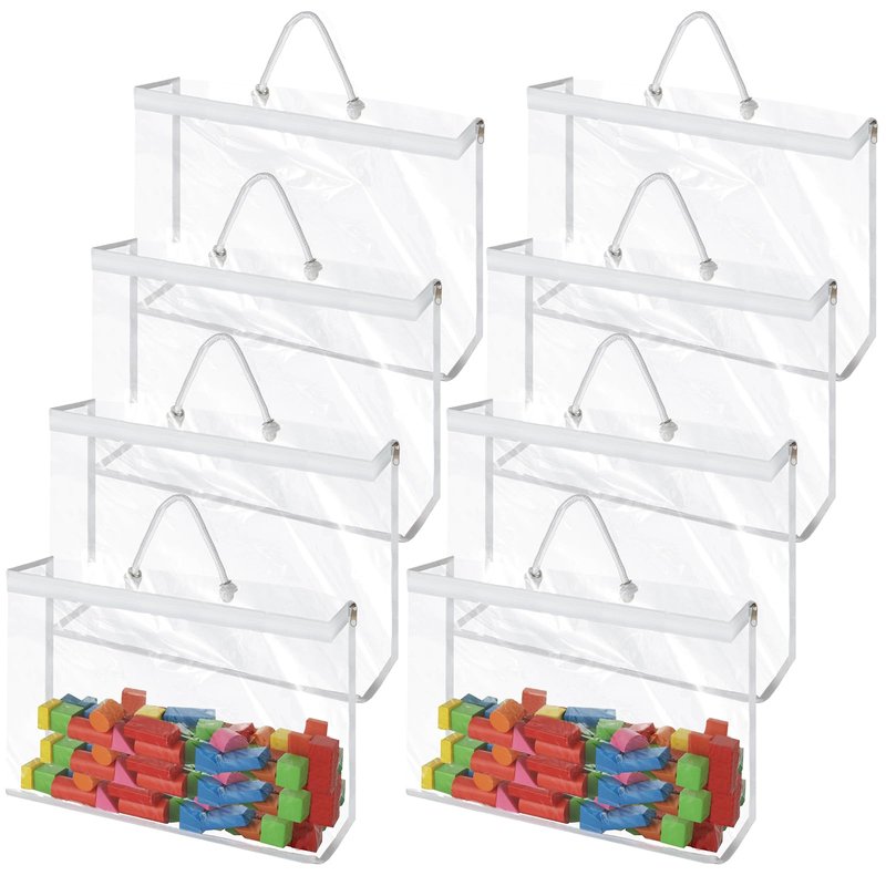 12 Pack Clear PVC Toy Storage Bag with Zipper, Plastic Toy Storage Bags with Handle, Dust-Proof and Waterproof Toy Organizer Bags, Portable Handheld Toy Travel Bag for Blocks Set, Puzzles, Small Toys