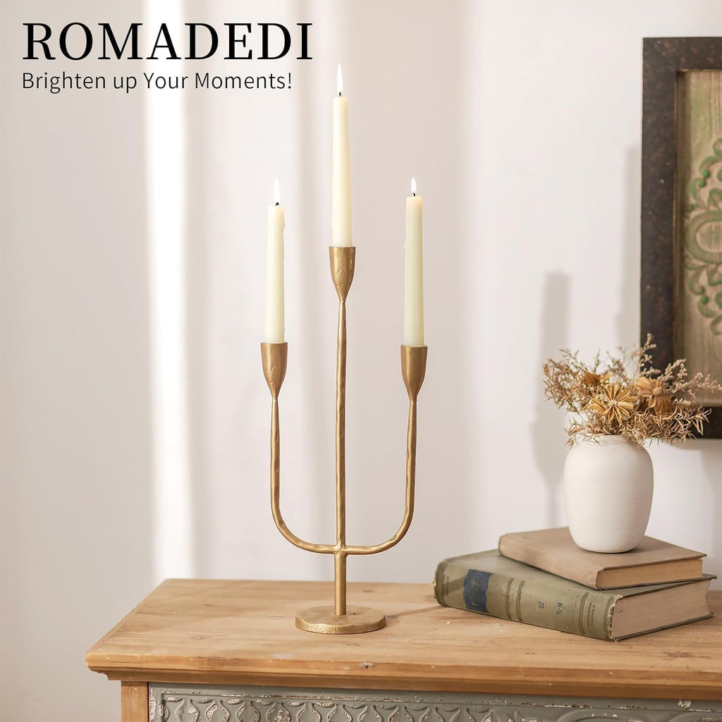 Romadedi Brass Candelabra - Vintage Gold Taper Candle Holders for Elegant Table Centerpiece | Tall Metal Design