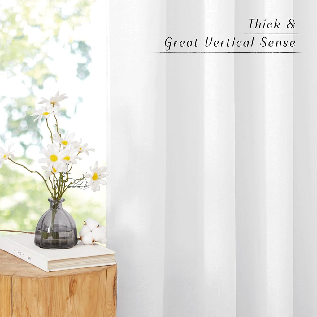 NICETOWN Thick White Linen Bedroom Curtains - Light Filtering Grommet Drapes, 2 Panels, W42 x L63