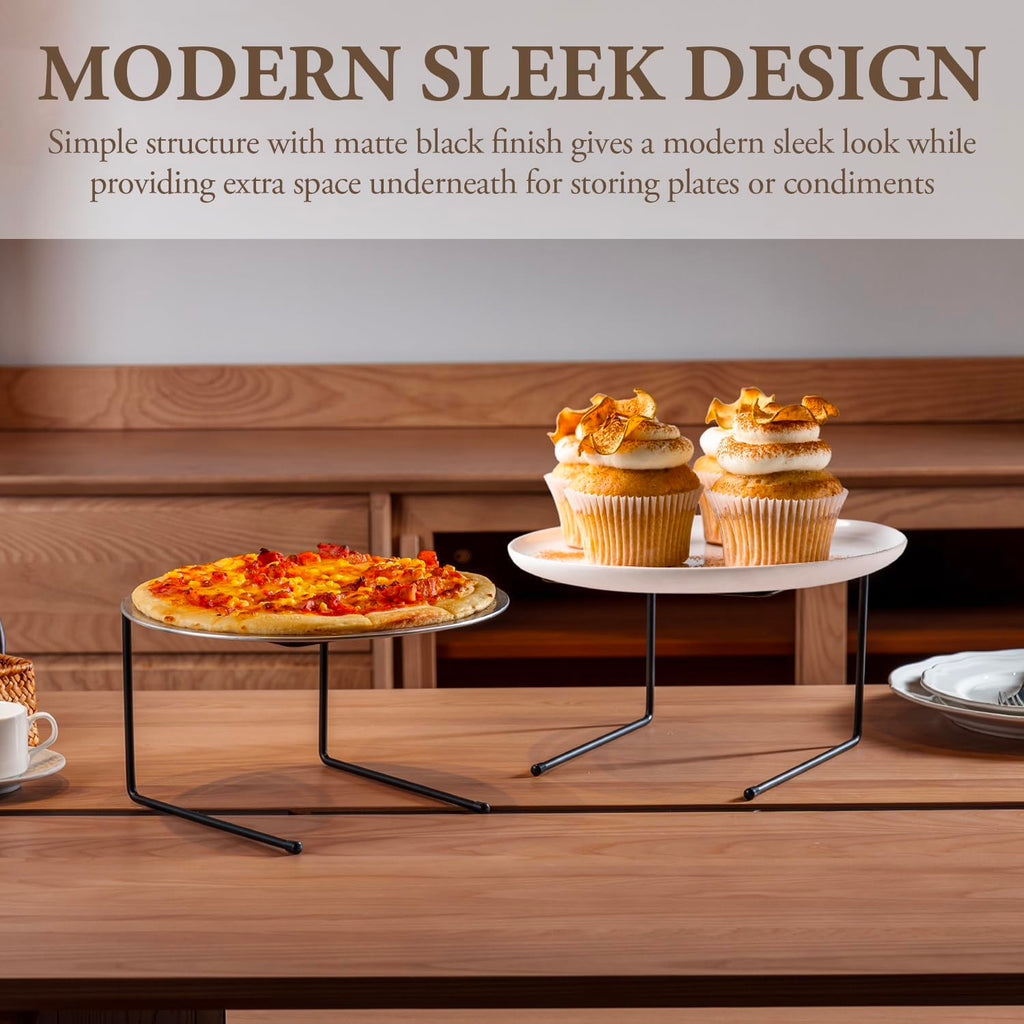 MyGift Black Metal Pizza Table Stands, Tabletop Pizza Pan Riser Food Platter Tray and Display Rack, Set of 4