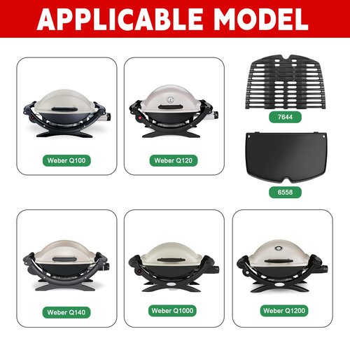 GGC 6558 Griddle for Weber Q100 Q120 Q1000 Q1200 Series Grills, Cast Iron Grill Parts for Weber Q100 Grills, 12.6" x 8.6" Cooking Griddle for Webbr Baby Q