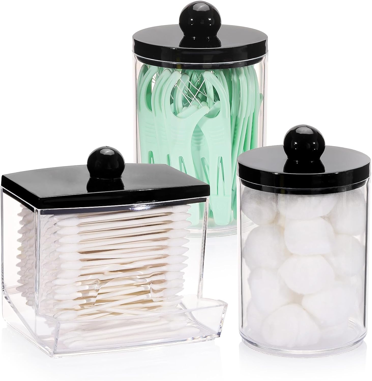 Tbestmax Cotton Ball Holder - 10oz Apothecary Jar Organizer for Bathroom | Q-Tips & Swabs Storage with Black Lid