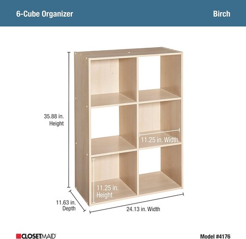 ClosetMaid Cubeicals 6-Cube Storage Shelf | Stackable Organizer in Birch Finish - Easy Assembly