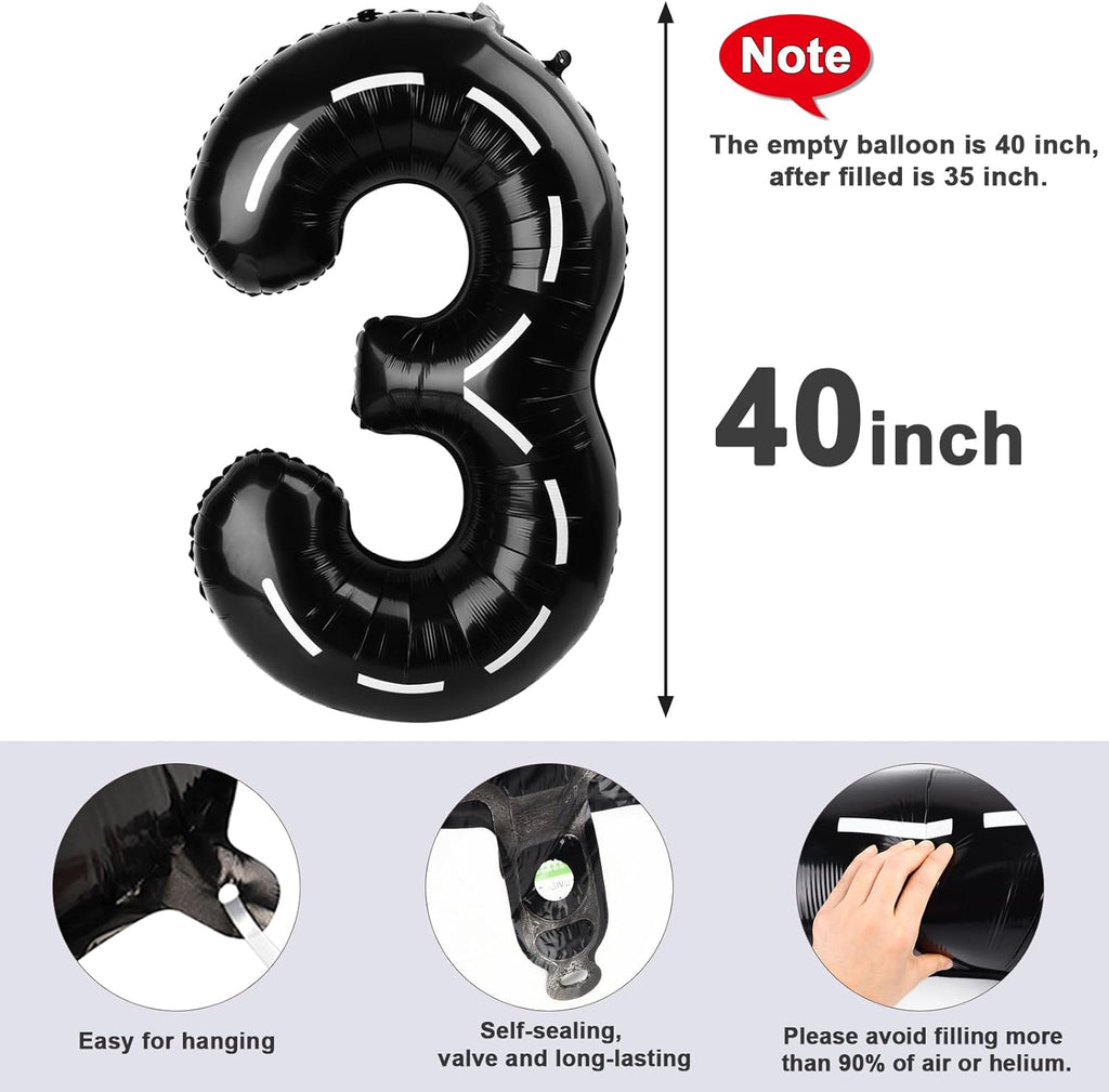 Numbers Balloon - 40 Inch Large Black Balloon for 3rd Birthday Decor | Perfect for Party Decorations
