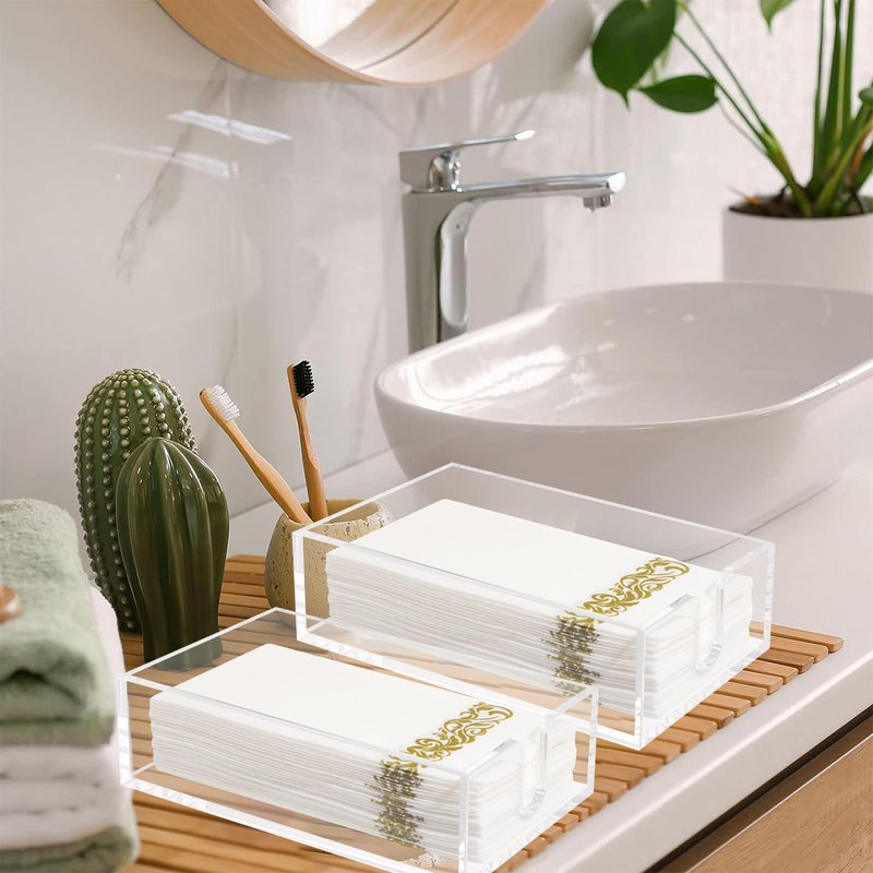 Rubtlamp 2Pcs Acrylic Napkin Holder Bathroom - 0.2Inch Thickness Acrylic Guest Towel Napkin Holder - Hand Towel Tray for Kitchen, Parties, Weddings, Party, Hotel, Restaurant (Clear, 9”X5.5”X2.5”)