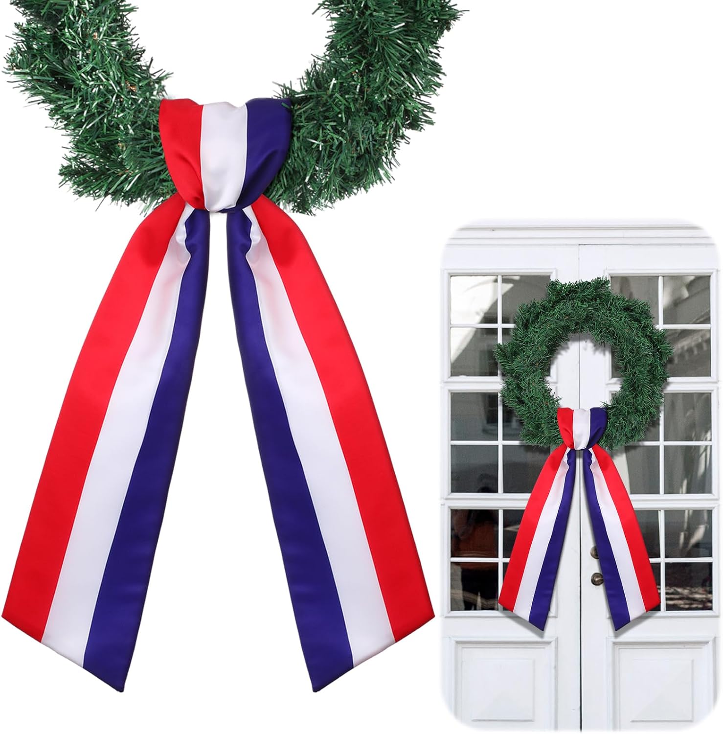 Skiennix Wreath Sash - Satin Blank Sashes for Embroidery | Indoor/Outdoor Home Decor (Red, White, Blue)