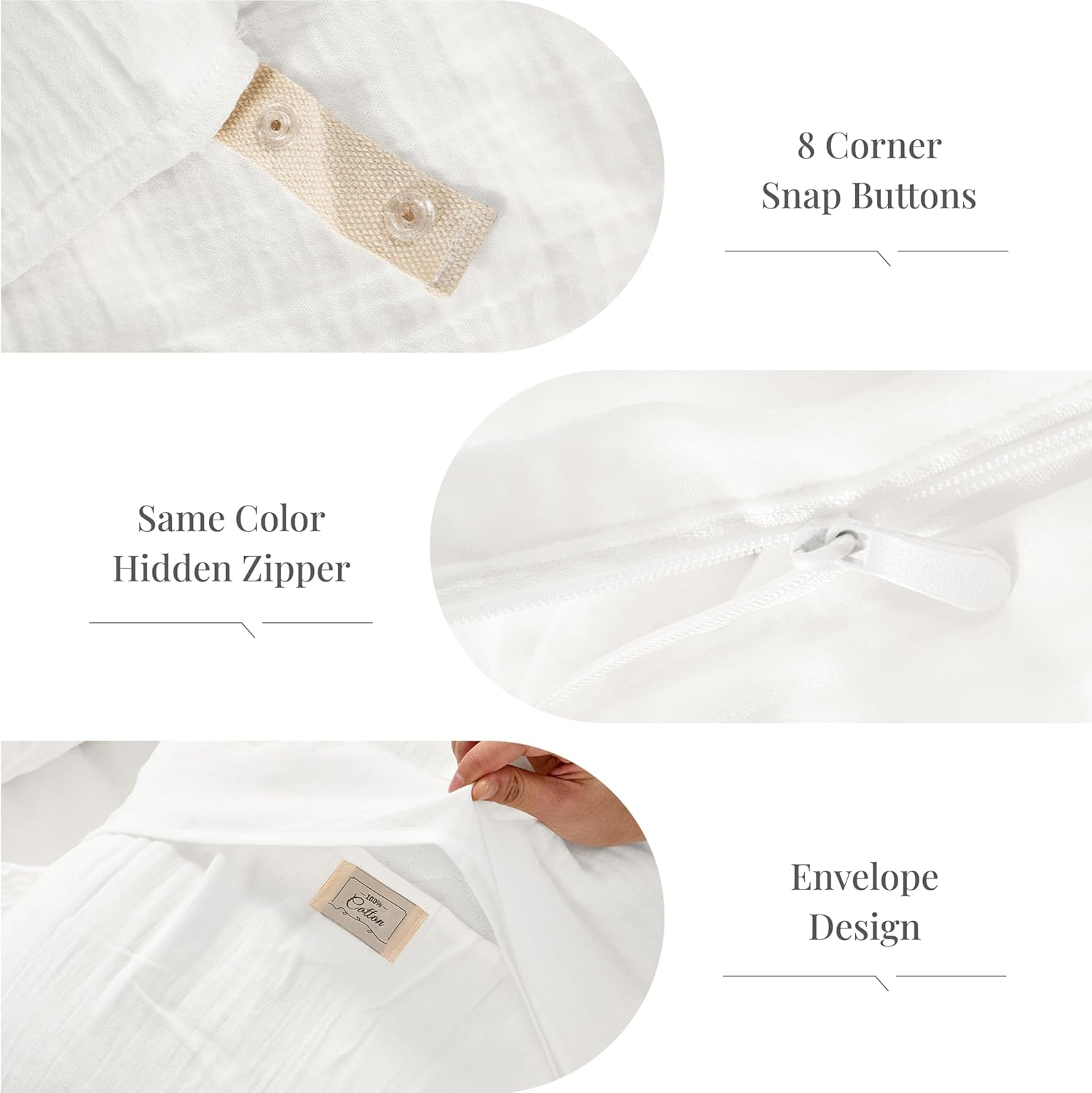 Skiennix Off White Queen Duvet Cover Set - 100% Sandwashed Cotton, 3 Pieces with Zipper Closure & Corner Buttons