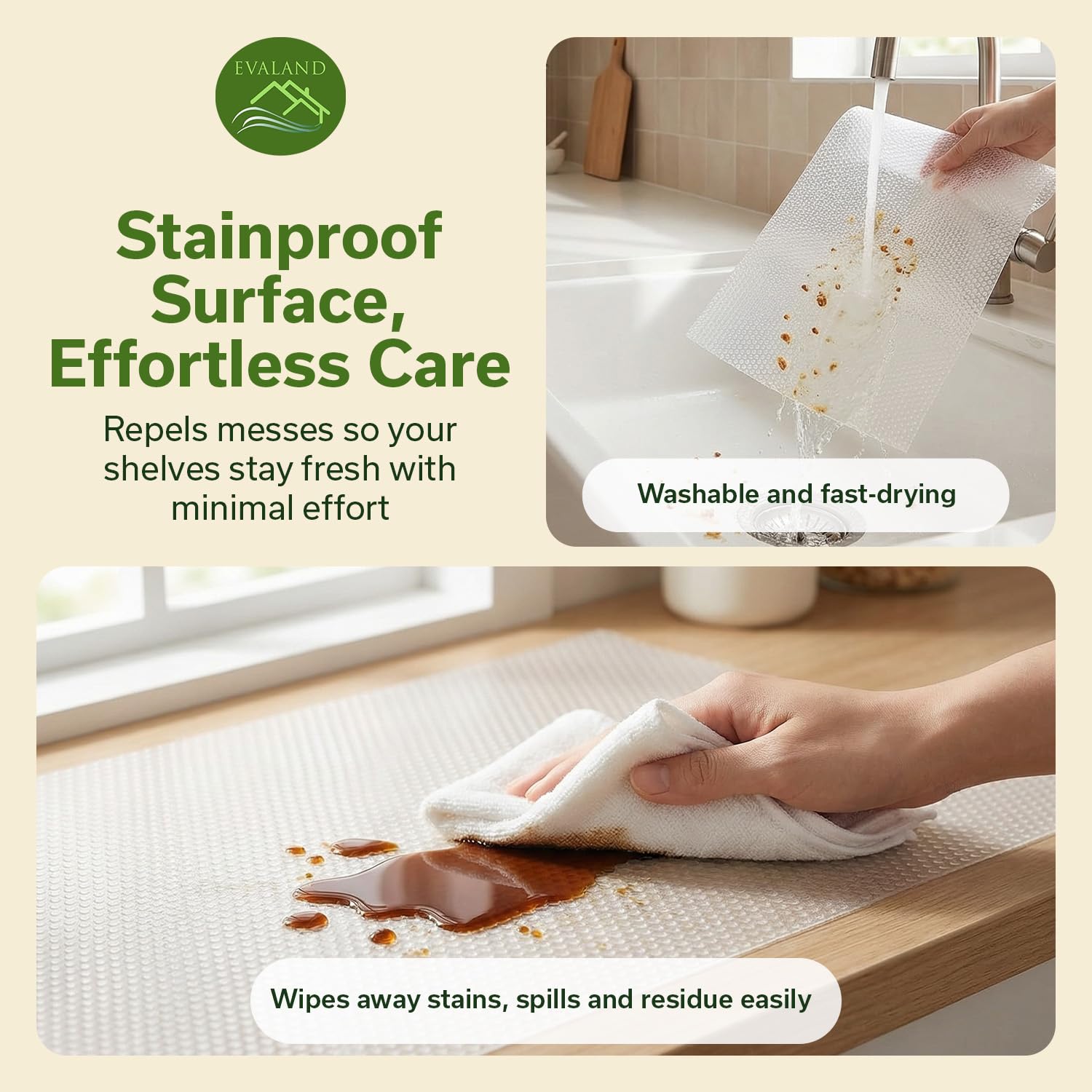 EVALAND Shelf Liners for Kitchen Cabinets Non-Adhesive 12" x 10 FT Clear Drawer Liner Non Slip, Washable Cabinet Liner, Waterproof Shelf Liners for Cabinets, Refrigerator Bathroom Pantry Cabinet Mat