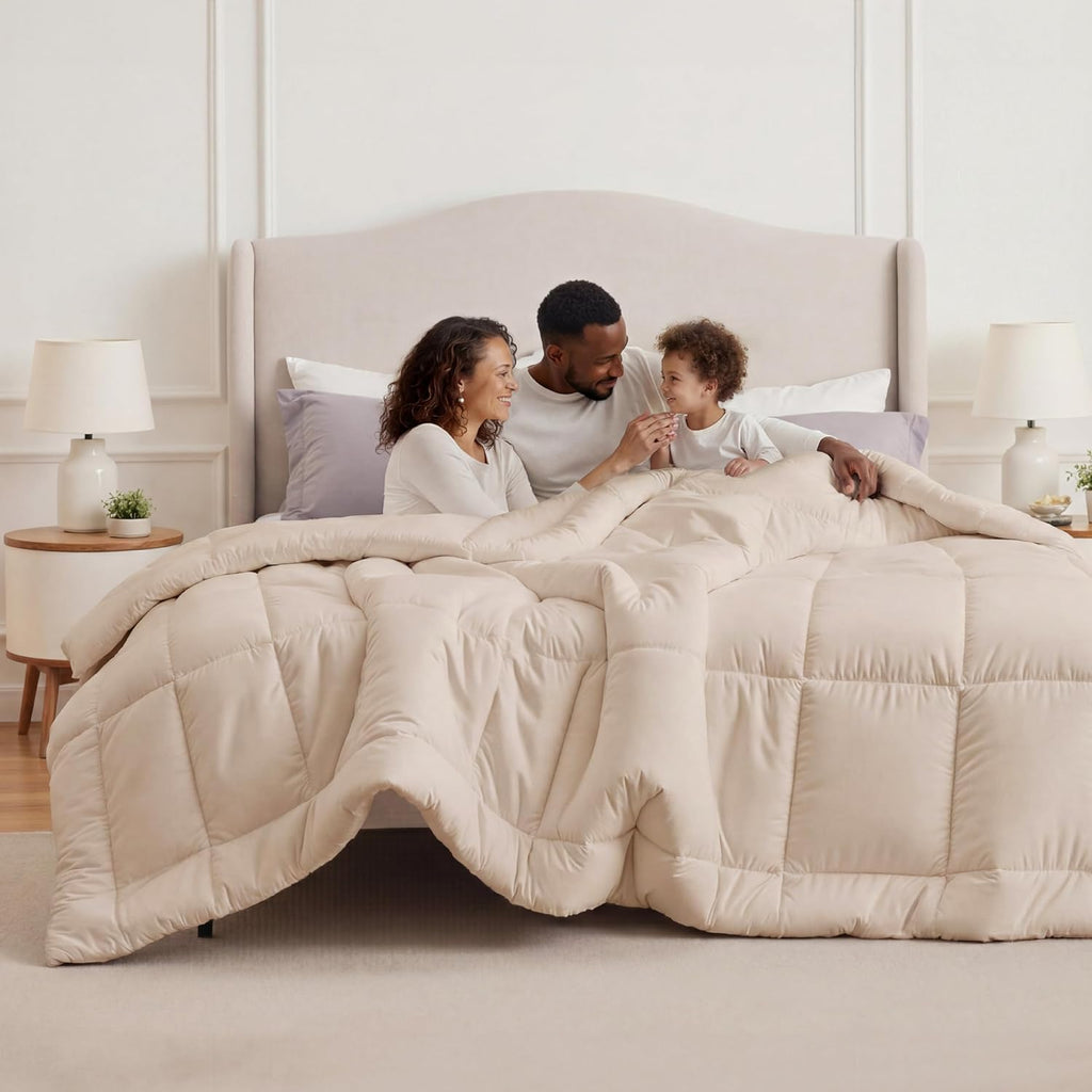 Bedsure Comforter Duvet Insert - Quilted Down Alternative Bedding, Cal King Size, All Season, Beige | 130x120 Inches