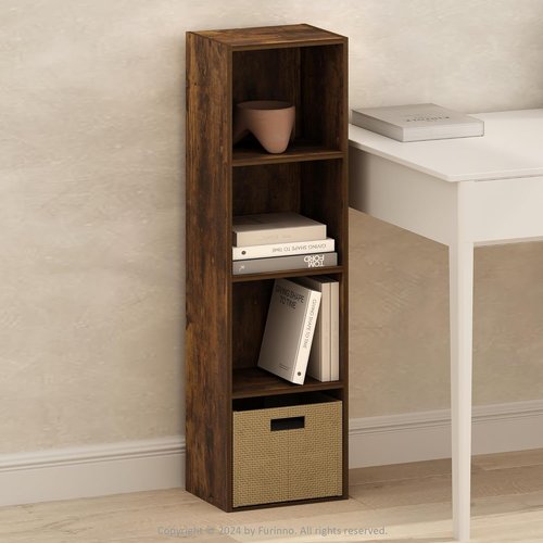 Furinno PASIR 4-Tier Modern Bookshelf - Easy Assembly Open Shelves Bookcase | Amber Pine, 9 x 12 x 42