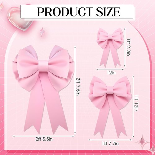Giegxin Large Pink Bow Set - 3D Decorative Bows for Weddings, Parties & Gifts | 12, 20, 30 Inch Sizes