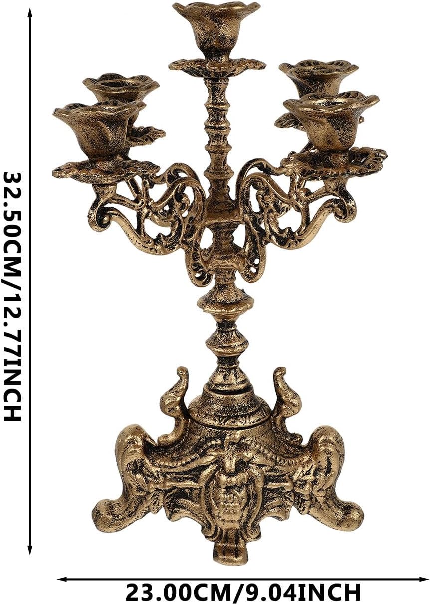 Skiennix Metal Candle Holder - 5 Arms Candelabra for Weddings & Holiday Parties | 12 Inch