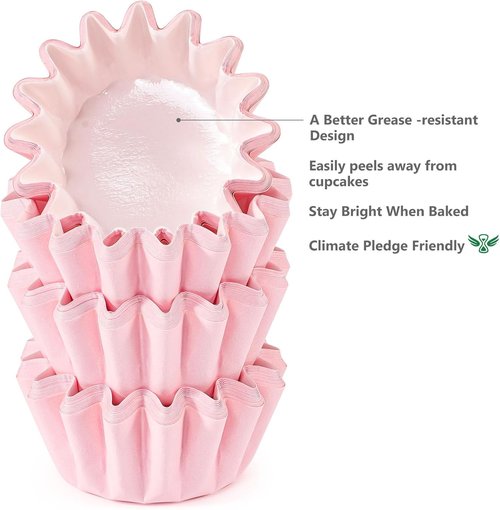 Caperci Pink Mini Cupcake Liners - 200 Heavy-Duty Grease-Resistant Baking Cups, Odorless & Easy Peel