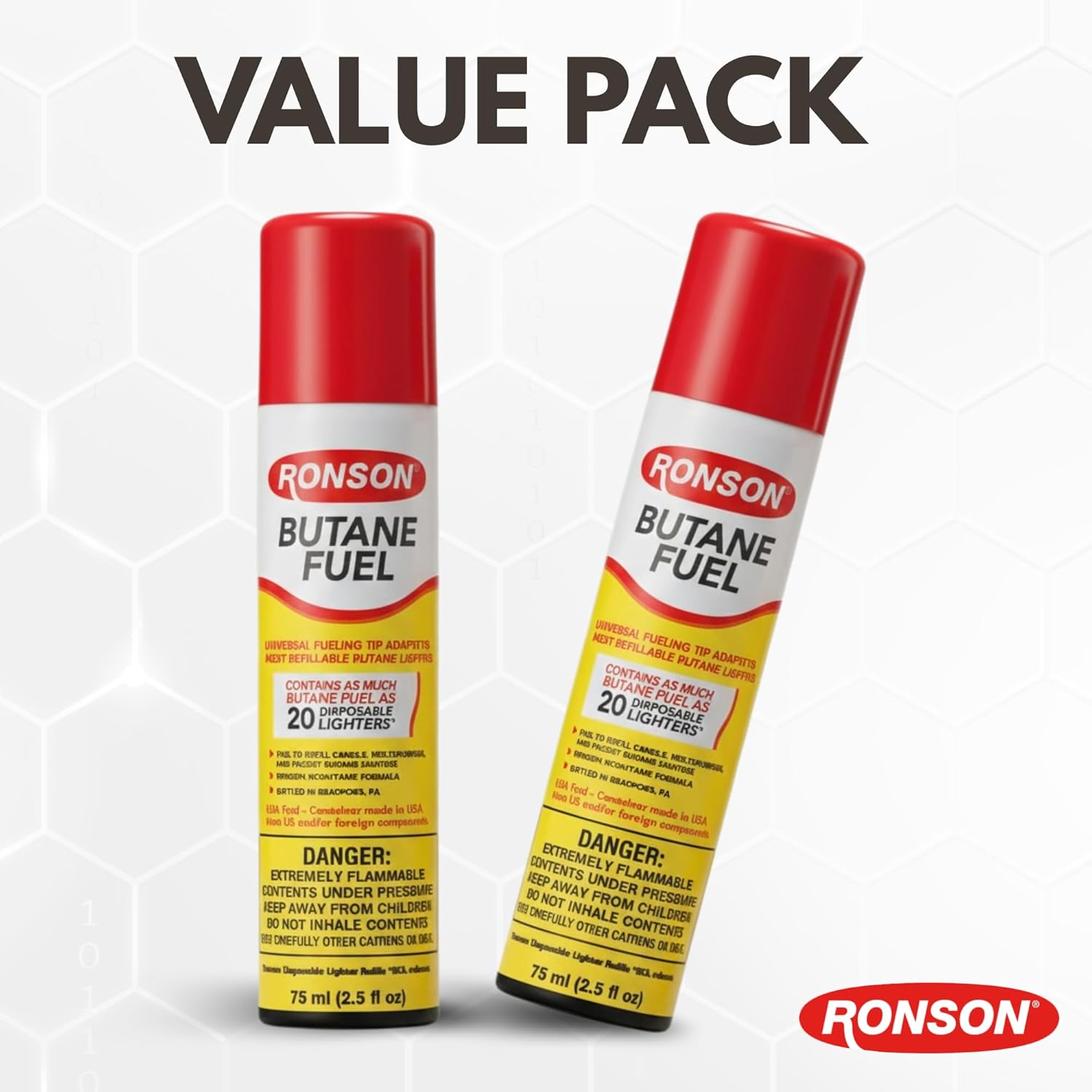 Ronson Butane Fuel Refill 75ml - Clean Burning Universal Lighter Fluid for Torch & Kitchen Use | Pack of 2
