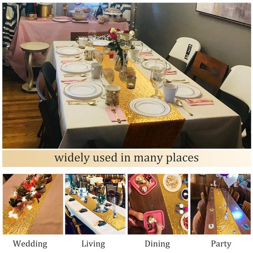 yuboo Gold Sequin Table Runners, 2 Pack Glitter 12''x108'' Table Cloth for Graduation Decorations/Birthday/Wedding/Bridal Baby Shower/Christmas Gold Party Decorations