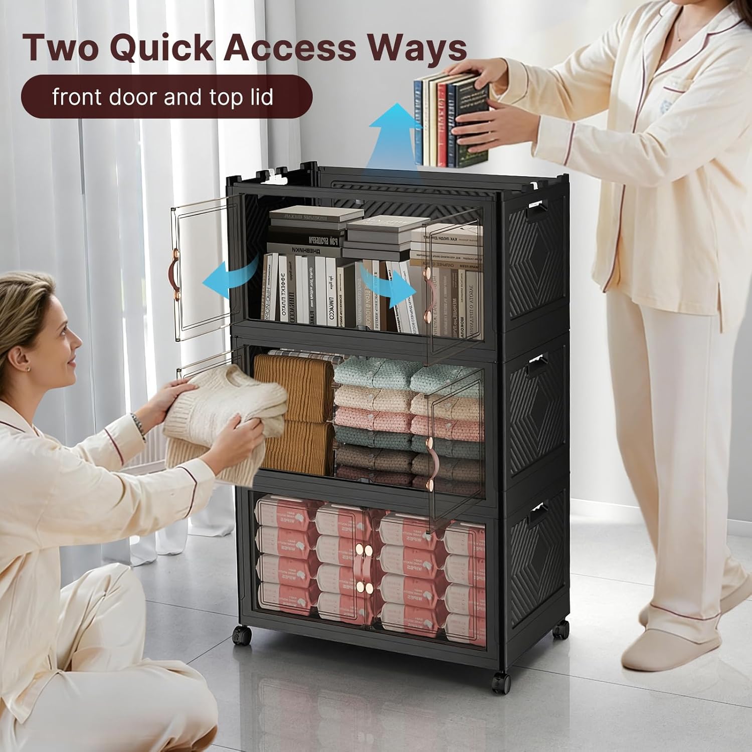UAMFURI Stackable Storage Bins - 720QT Lockable Plastic Drawers with Lids & Wheels | Extra Large, Black