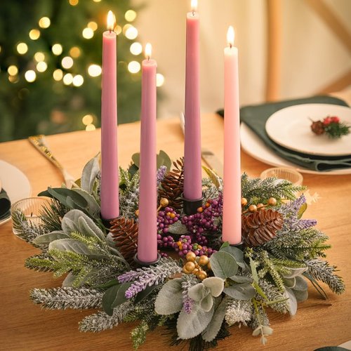 BLOSMON Advent Wreath - 14-Inch Christmas Centerpiece with Candles Holder Ring - Pine Berry Decor