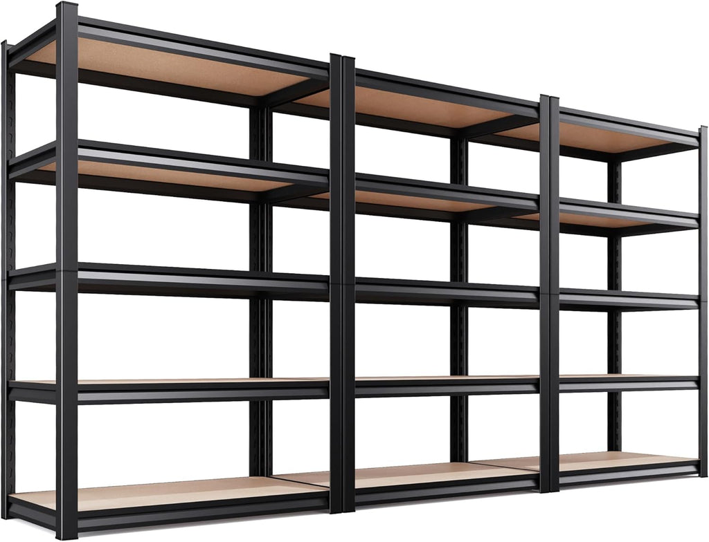 **Regine Switzerland Heavy Duty Garage Shelving | Set of 3 Adjustable 5-Tier Metal Storage Units - 2050 lbs Capacity**