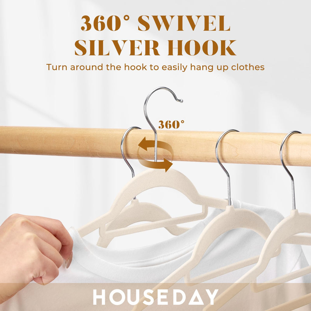 HOUSE DAY Beige Velvet Hangers 60 Pack N Ivory Velvet Hangers with Tie Bar 20 Pack