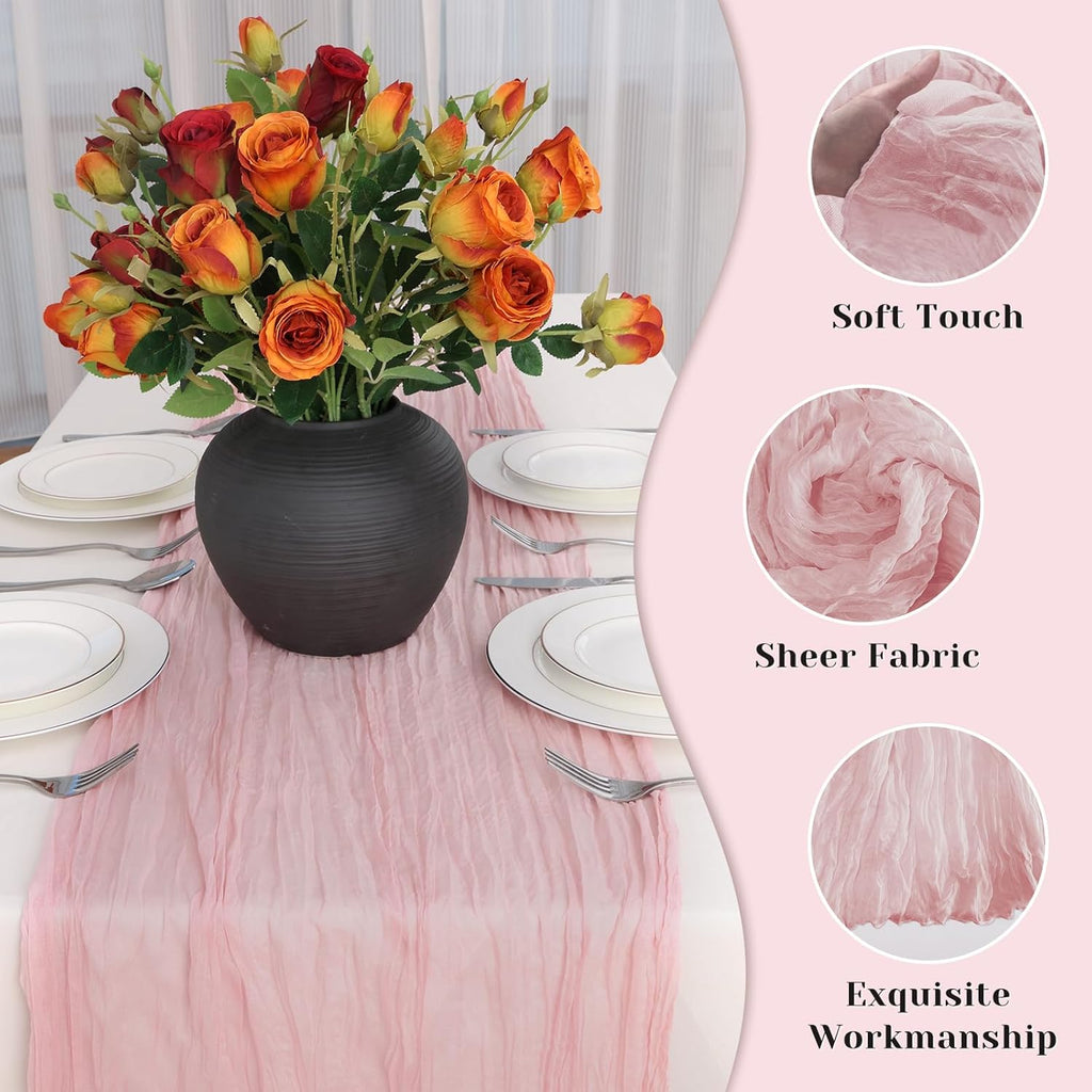 Regine Switzerland Pink Table Runner - 10 Ft Rustic Gauze for Weddings & Parties | Boho Style for Easter & Mother's Day