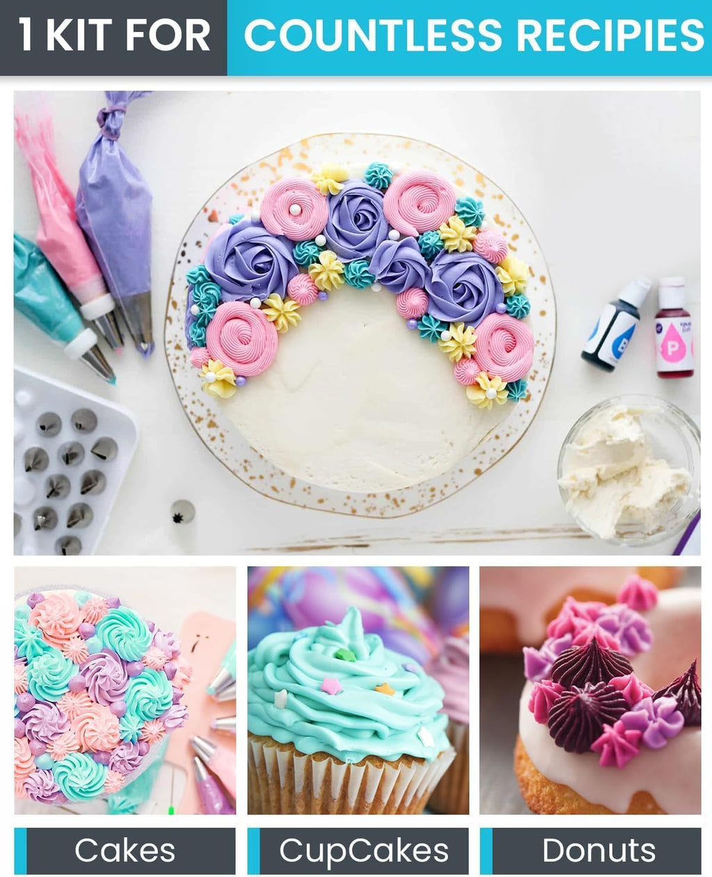 RFAQK Icing Piping Bags and Tips Set - 74-Piece Cake Decorating Kit with 48 Numbered Tips & E-Book
