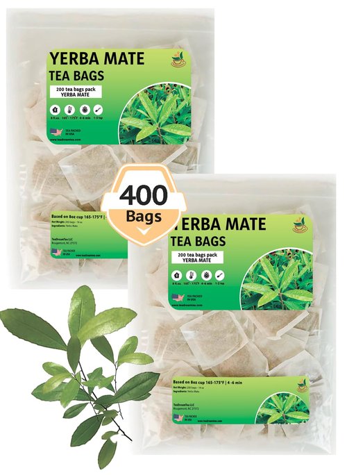 Yerba Mate Tea - Green Cut & Sifted - Unsmoked Energy Boost - 400 Tea Bags - Packed with Nutrients - Your Perfect Coffee Replacement