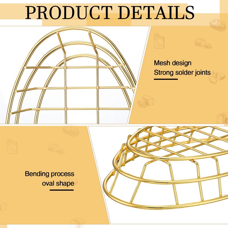 Tioncy 6 Pcs Chrome Oval Metal Wire Baskets 9.5 x 6.2 x 2.2 Inch Bread Serving Decorative Sandwich Container Party Fast Food Basket for Fruit Burger Kitchen Restaurant(Gold)
