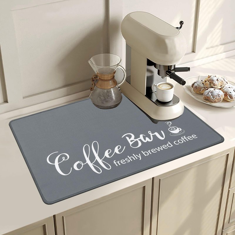 SHACOS Coffee Bar Mats 2 pcs 12x19 Inch Absorbent Non Slip Rubber, Waterproof Heat Resistant, Gray