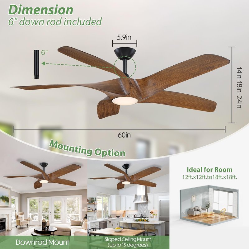 ANPrime 56 Inch Ceiling Fan With Lights, Led Indoor Ceiling Fan With Lights and Remote Control, Reversible Dc Motor, Suitable For Bedrooms, Living Rooms, Silver Propeller Blade Ceiling Fans