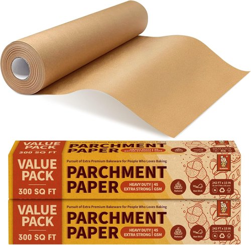 Katbite Unbleached Parchment Paper Roll - 15in x 242ft | Non-Stick Baking & Cooking with Serrated Cutter