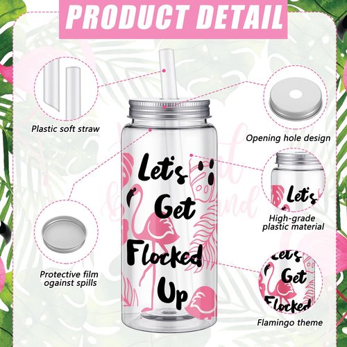 24 Pcs Flamingo Plastic Cups with Lids and Straws Flamingo Party Favors Bachelorette Cups 13.5oz Reusable Drinking Tumblers Bulk for Juice Water Coffee Tea Hawaiian Summer Beach Pool Birthday Party