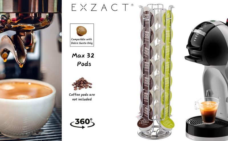 Exzact Coffee Capsule Holder Compatible with Dolce Gusto, Not Sold or Ceated by Dolce Gusto, Rotating Coffee Pods Stands Holder (Max Capacity: 32)