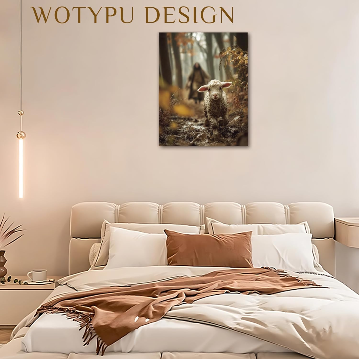 WOTYPU Jesus and the Lamb Wall Art - Framed Christian Canvas Print for Home Decor | 11x14 Inches
